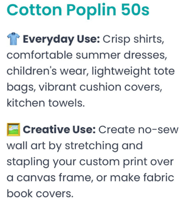 cotton poplin fabric use