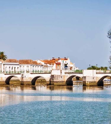 a bridge over a river with a bridge in the background