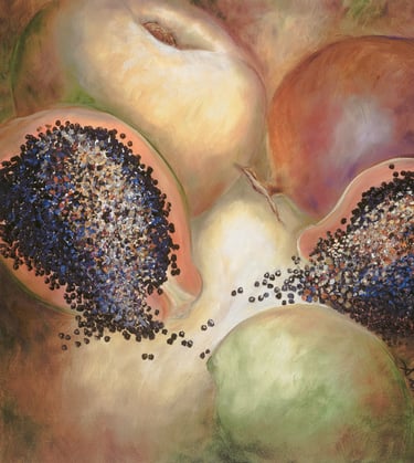 a painting of a fruit bowl with fruit by Sandra Forzani