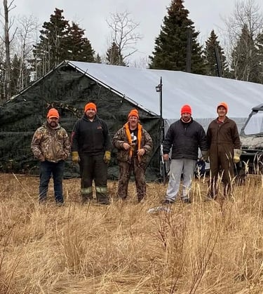 Saskatchewan whitetail guides - Blaine, Dillon, Kim, Chad, and Cliff. Just set up tent camp.