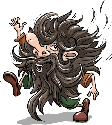 a cartoonish looking man with a beard and a beard