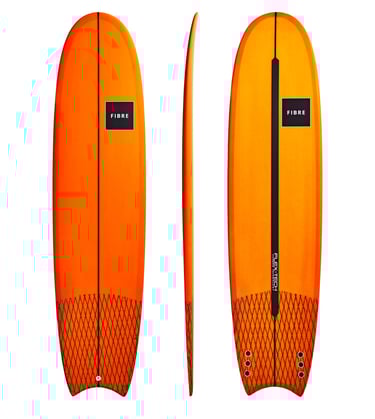 Product photography - an orange surfboard