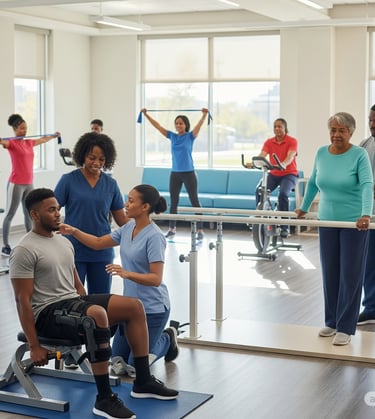 a woman in a wheelchair is standing in a gym