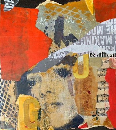 abstract collage with paper and female face