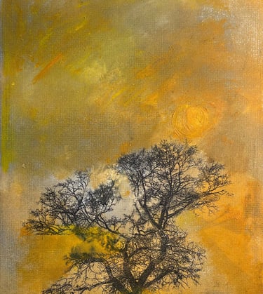 monoprint of lone tree