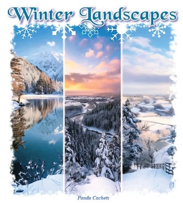 Cachet illustration of 3 winter landscapes