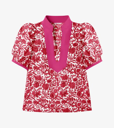 Red rose puff sleeve blouse