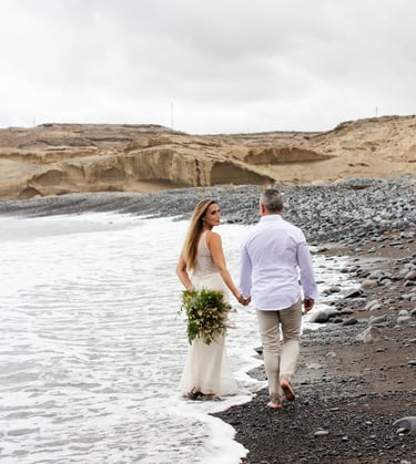 Intimate wedding moment captured on the scenic coastline of Tenerife