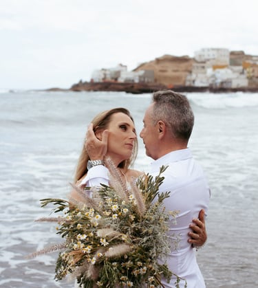 Wedding couple enjoying their special day on a picturesque Tenerife beach