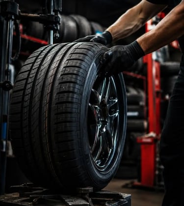 Professional tire installation service at Fast Tire Shop featuring new and used tires, high-quality