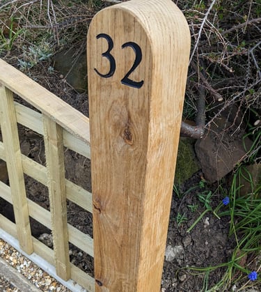 oak gatepost carved numbering