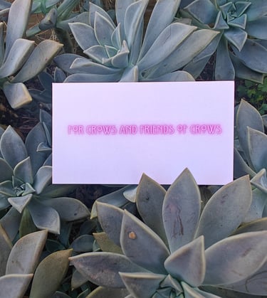 SUPERnotFANCY business card that says "For Crows And Friends of Crows" on the back. 