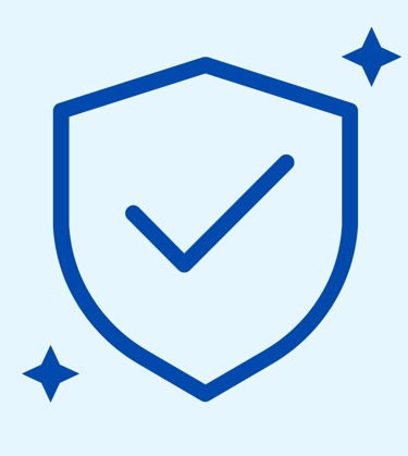 Blue shield icon with a checkmark, symbolizing security, protection, and verification of digital safety.
