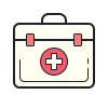 a medical kit with a red cross - stitched bag