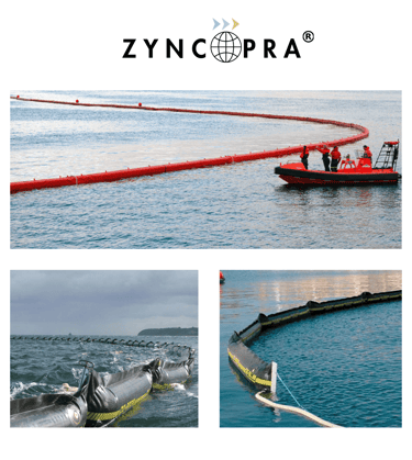 Denizde petrol bariyeri kurulumu.