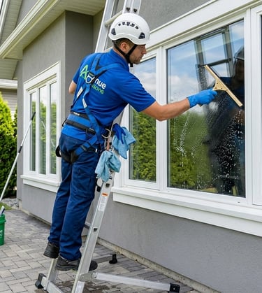 Professional exterior window cleaning.