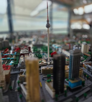 a miniature model of a city with a lego - like structure