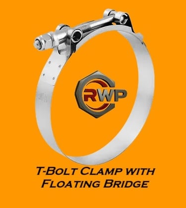 T-Bolt Clamp with Floating Bridge – Heavy-duty stainless steel hose clamp for secure and adjustable fastening in industrial 