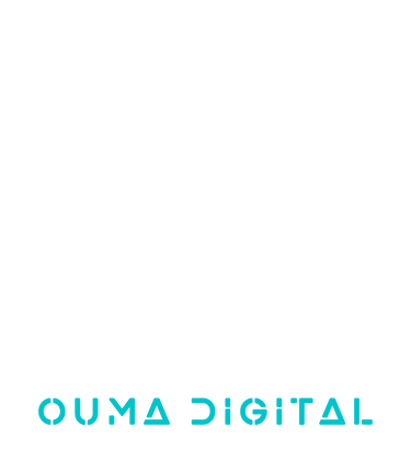 Minimalist cyan Ouma Digital logo in a modern stencil font on a white background.