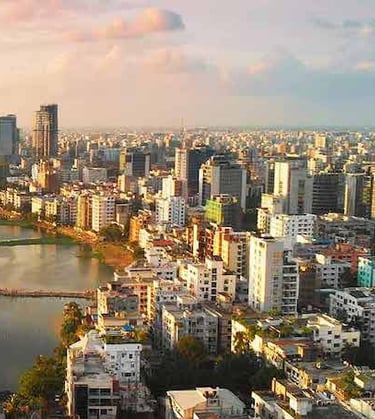 Aerial View of Bangladesh Dhaka Buildings alongside Buriganga river