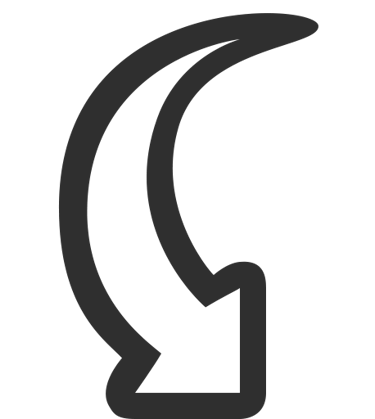 a crescent shaped arrow pointing up to the left side of a crescent