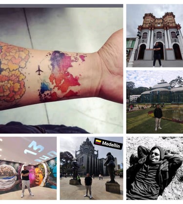 a collage of photos of a person's arm with a tattoo on it