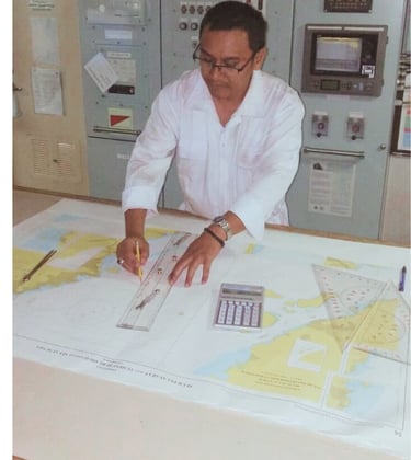 Man calculate distance on sea maps