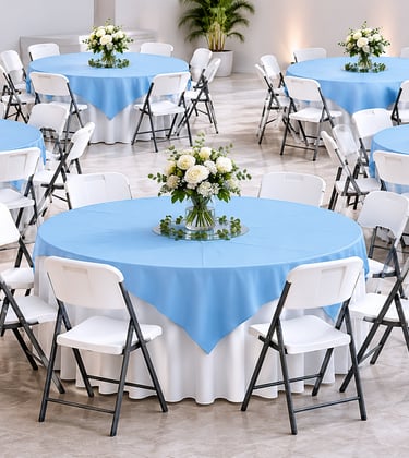 MESA PLEGABLE REDONDA CON SILLA BLANCA