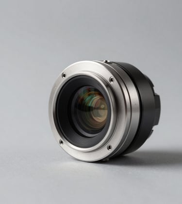 Studio photography of a sleek industrial sensor in Soft Silver and Deep Charcoal. Minimalist, centered composition with sharp shadows.