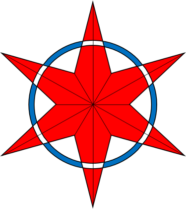 BLEND Logo of a red 6-point star with an inner blue circle