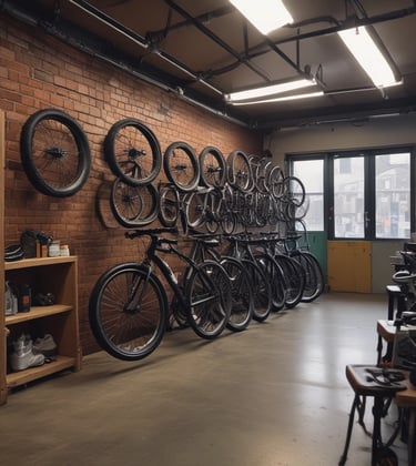 A skilled technician repairing a bicycle in a workshop.