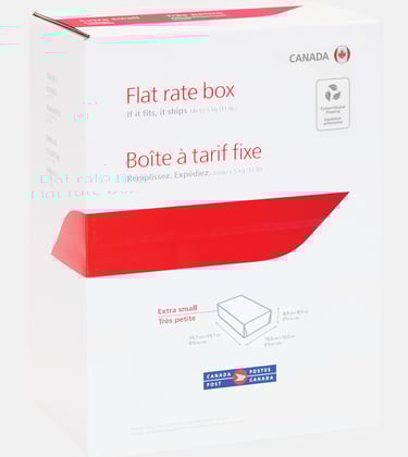 Extra small Canada Post flat rate shipping box for carbon-neutral delivery up to 5kg.