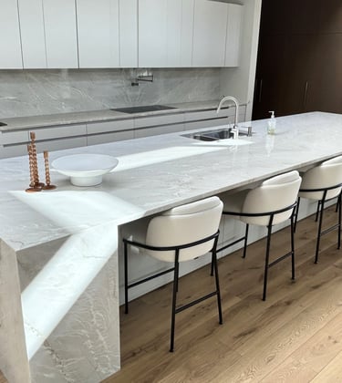 high end kitchen with a quartzite counter top
