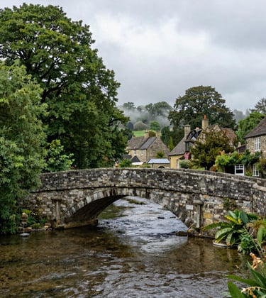 a a yorkshire stone bridge going over a fairly high small river