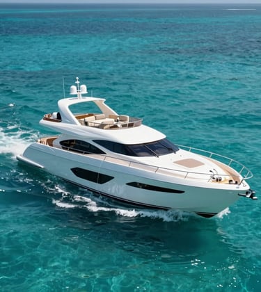 A sleek, modern yacht gliding through clear turquoise waters, showcasing bespoke maritime engineering. The hull reflects deep teal #1C3A3B, and the design looks luxurious and inviting.