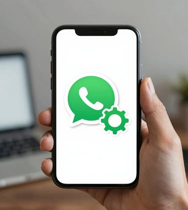 An icon of a smartphone with a chatbot bubble and a gear, symbolizing full WhatsApp automation and lead qualification systems for travel businesses.