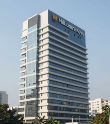 A high-yield multi-floor building in Bengaluru, showcasing modern architectural lines and multiple levels, professional daylight photography, Millionaire Keys branding aesthetic.