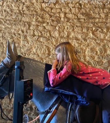 Séance d'initiation au simulateur équestre français avec un enfant
