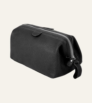 KomalC Premium Buffalo Leather Toiletry Bag for Men - Black