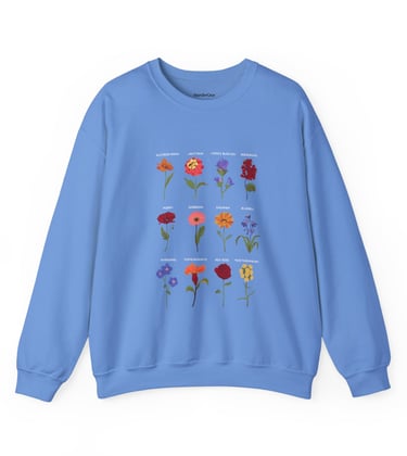 Sweatshirt with botanical images.