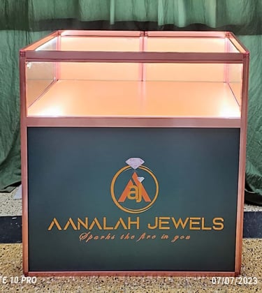 Portable display case with a glass top with LED strip light