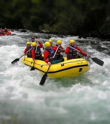 Rafting enjoyment by guests on Neretva River