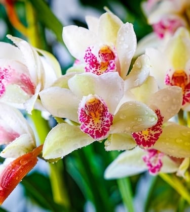 cymbidiumwithwhitebloomsandredlips