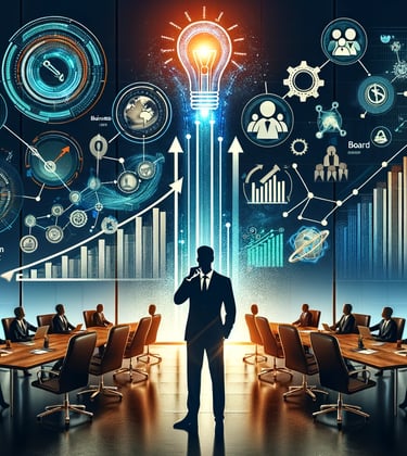 Image of board meeting with growing successful business