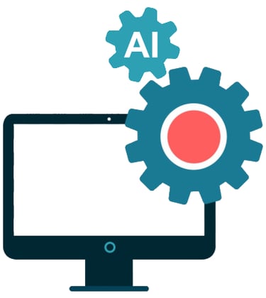 A painted computer screen with an AI cog wheel.