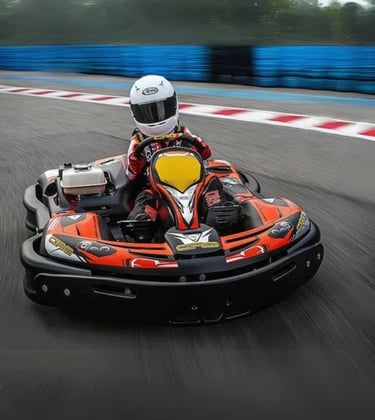 a person riding a bumper car on a track