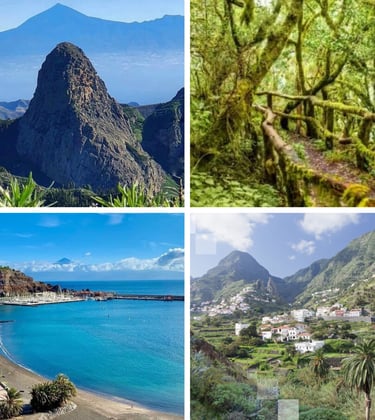 a collage of four different pictures of a mountain