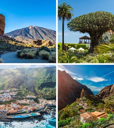 a collage of four different pictures of a mountain