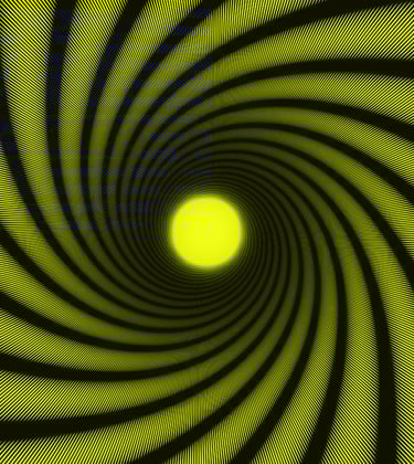 Surreal spiral graphic evoking cult classic screenplays with iconic, genre-defying storytelling