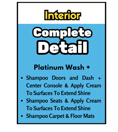 Shampoos seats, carpet, doors, dash, console, removes stains, applies dressing
